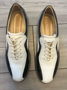 ECCO Black White Oxford Leather Golf Shoes EU 37 Spikeless